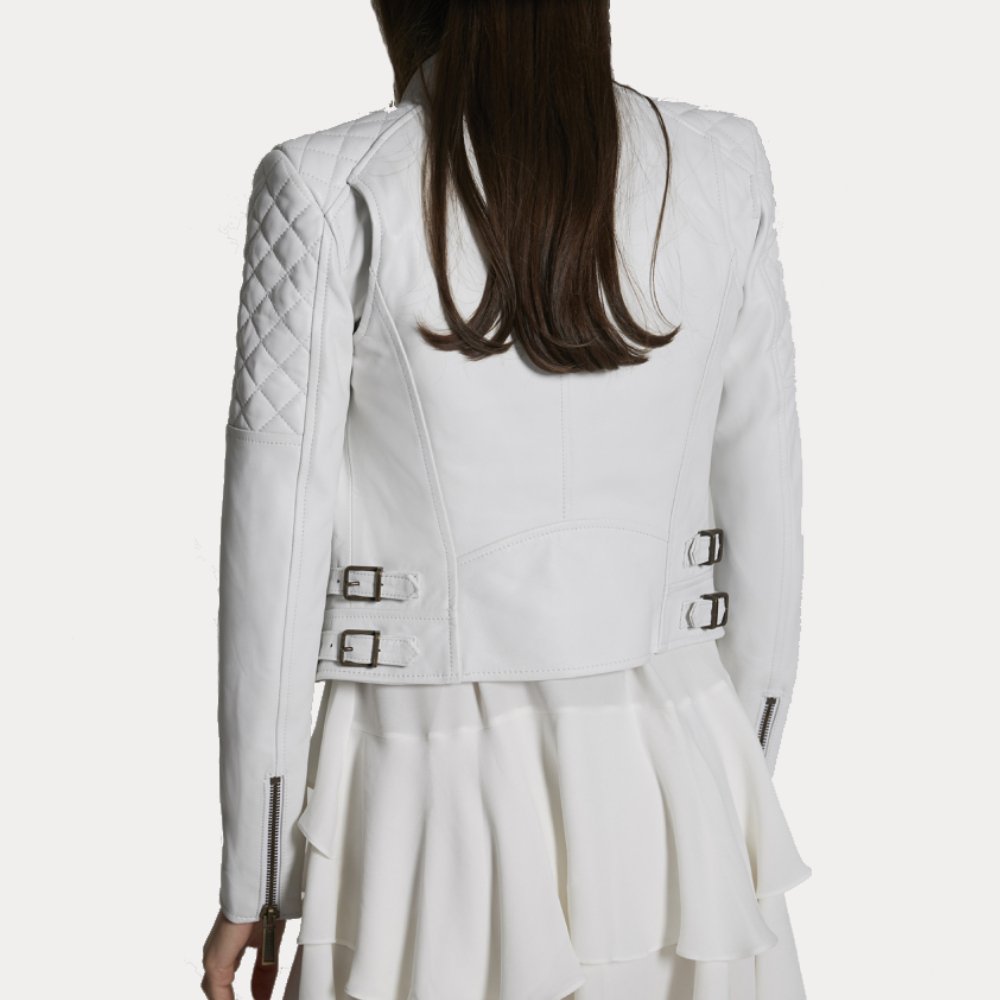 Womens White Kiodo Quilted Leather Jacket - Image 2