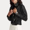Women's Black Belted Sheepskin Motorcycle Leather Jacket