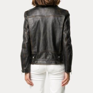 Alternative view of Womens Black Distressed Biker Leather Jacket