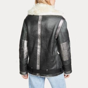 Alternative view of Black Oversized Shearling Aviator Leather Jacket