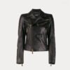 Womens Quilted Black Leather Moto Biker Jacket - Image 4