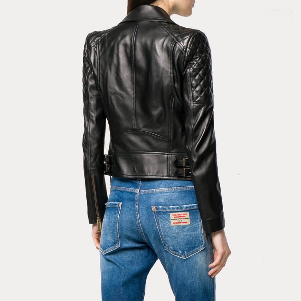 Alternative view of Womens Quilted Black Leather Moto Biker Jacket