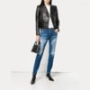 Womens Quilted Black Leather Moto Biker Jacket - Image 3