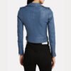 Alternative view of Womens Blue Slim Fit Motorcycle Leather Jacket