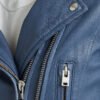 Womens Blue Slim Fit Motorcycle Leather Jacket - Image 4