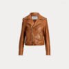 Womens Brown Sheepskin Moto Geniune Leather Jacket - Image 4