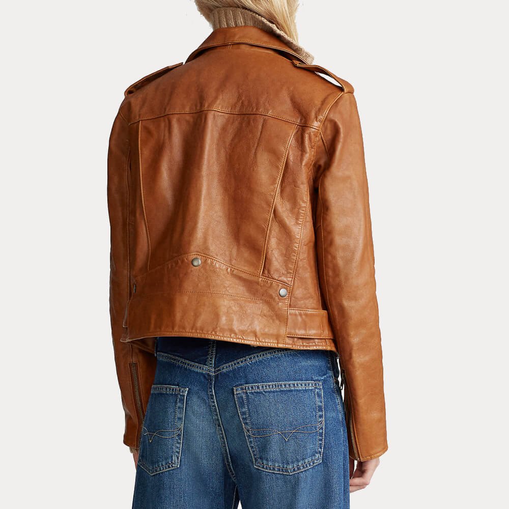 Alternative view of Womens Brown Sheepskin Moto Geniune Leather Jacket