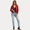 Womens Red Slim Fit Biker Leather Jacket - Image 5