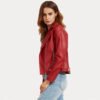 Womens Red Slim Fit Biker Leather Jacket - Image 3