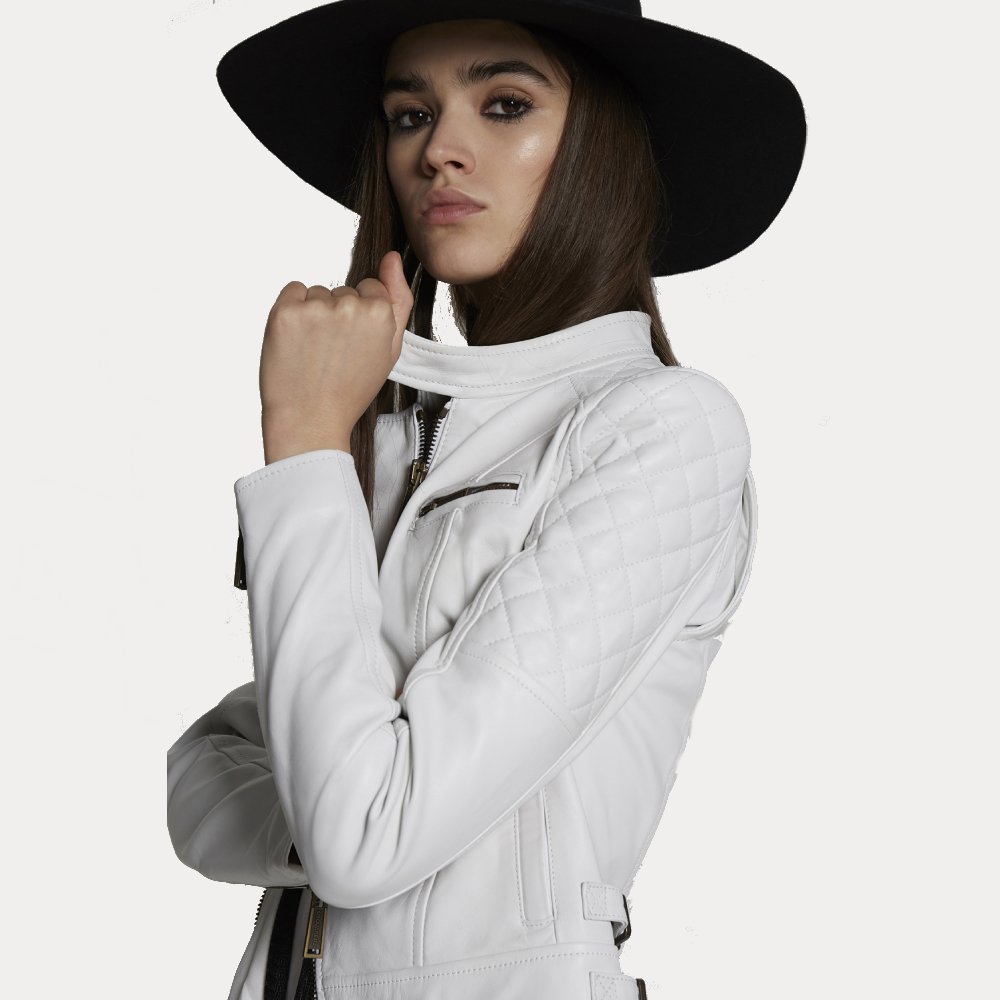 Womens White Kiodo Quilted Leather Jacket - Image 4