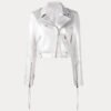 Womens White Metallic Biker Moto Leather Jacket - Image 5