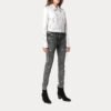 Womens White Metallic Biker Moto Leather Jacket - Image 3