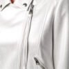 Womens White Metallic Biker Moto Leather Jacket - Image 4
