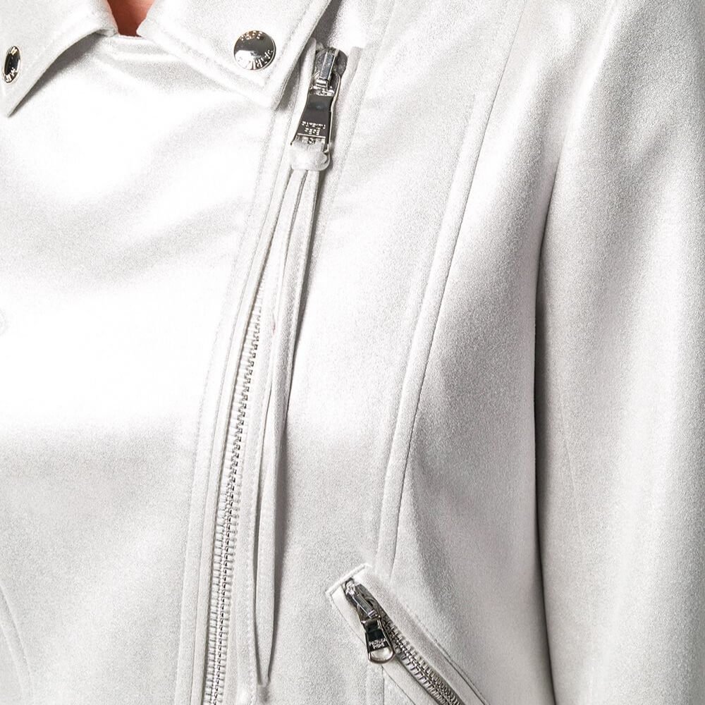 Womens White Metallic Biker Moto Leather Jacket - Image 4