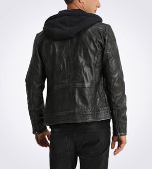 Eric Black Hooded Leather Jacket