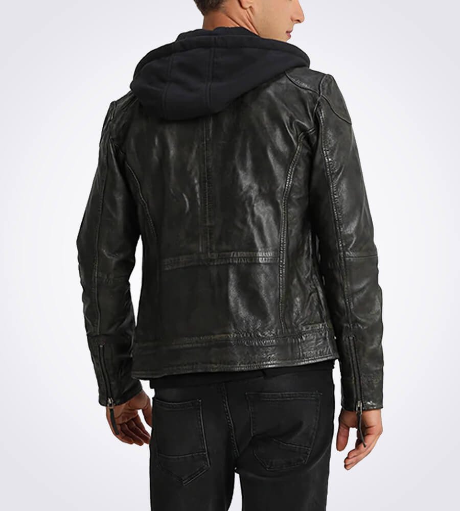 Eric Black Hooded Leather Jacket