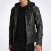 Eric Black Hooded Leather Jacket