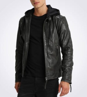 Eric Black Hooded Leather Jacket
