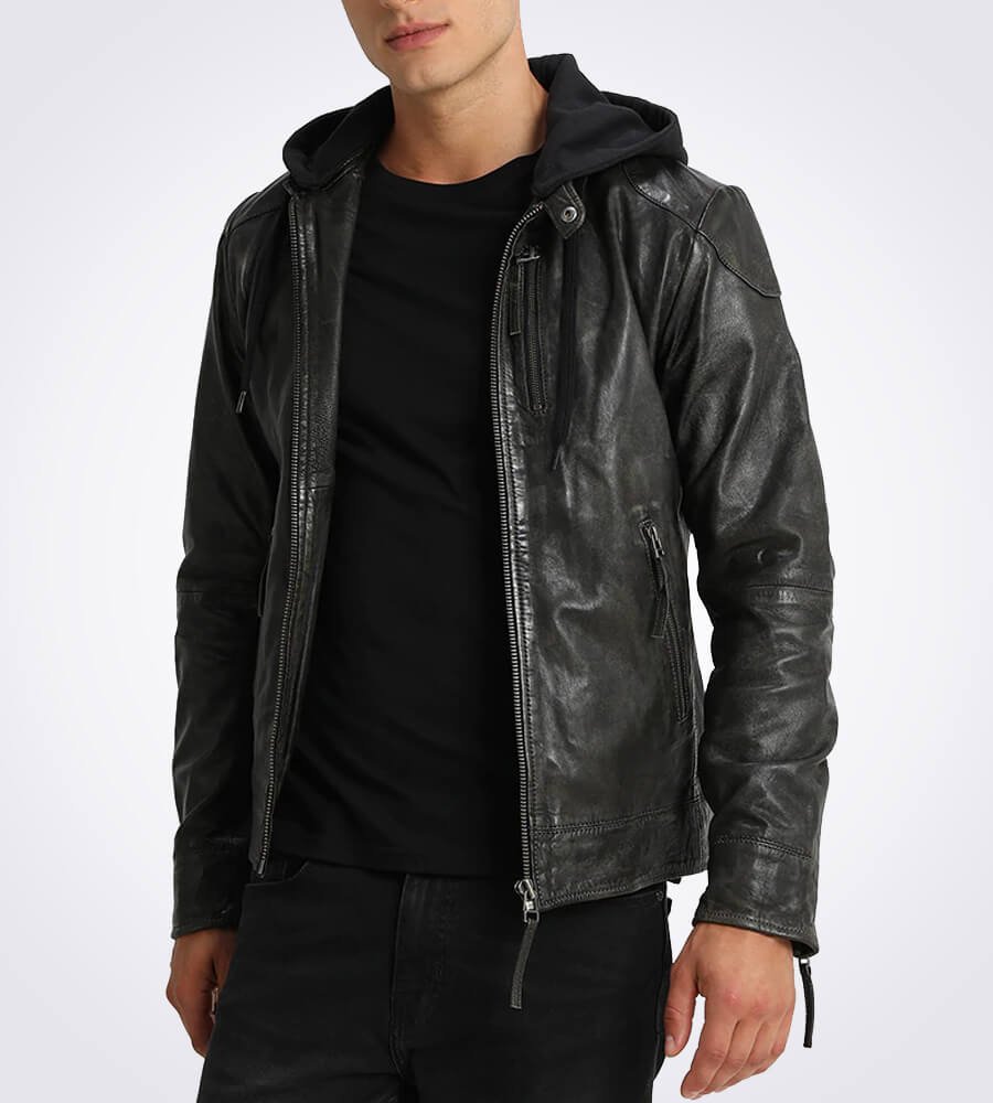 Eric Black Hooded Leather Jacket