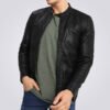 Mens-Classic-Black-Cafe-Racer-Leather-Jacket