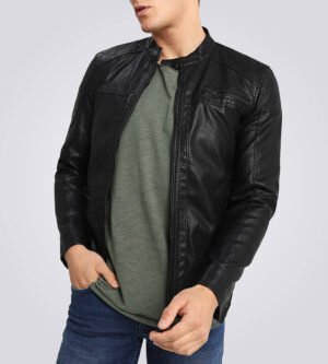 Mens-Classic-Black-Cafe-Racer-Leather-Jacket