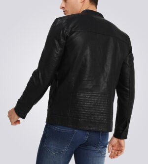 Mens-Classic-Black-Cafe-Racer-Leather-Jacket