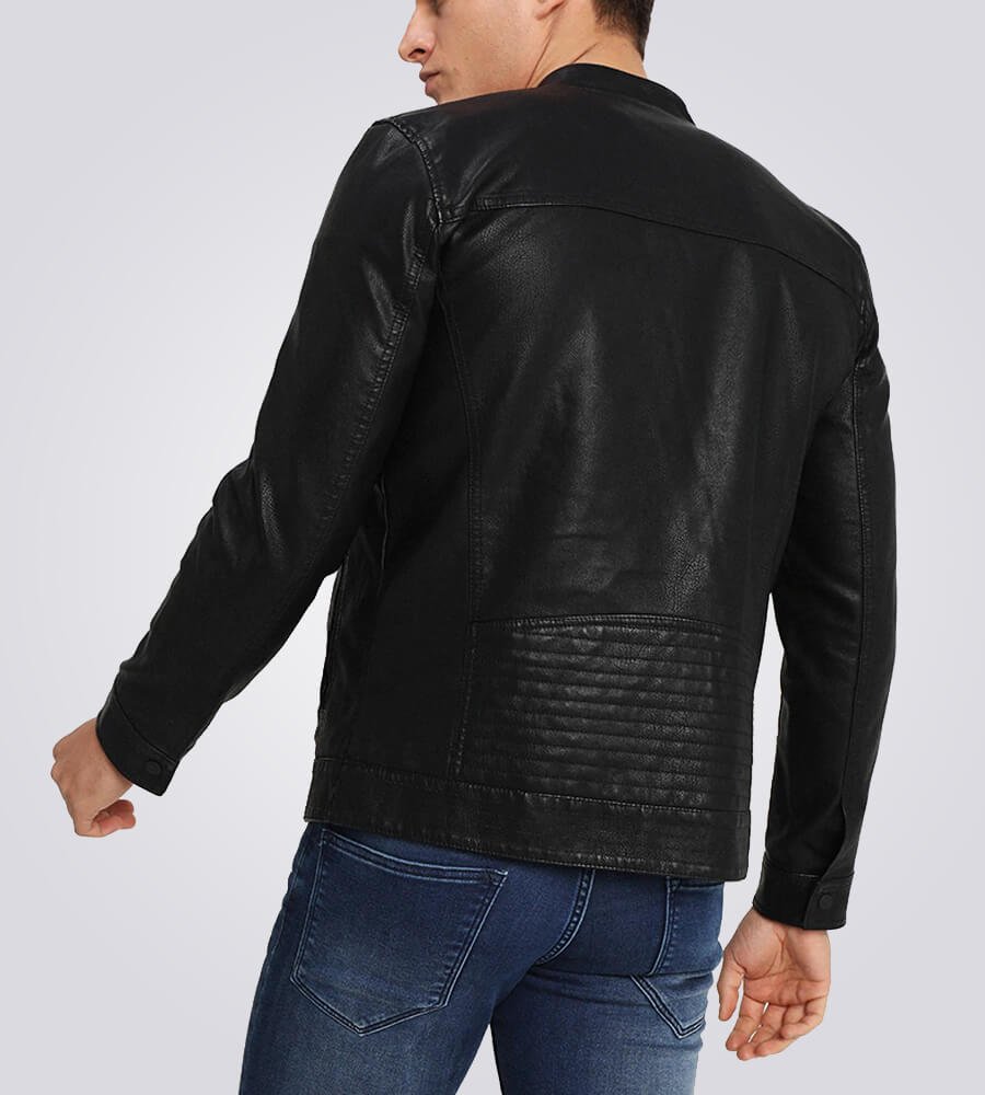 Mens-Classic-Black-Cafe-Racer-Leather-Jacket