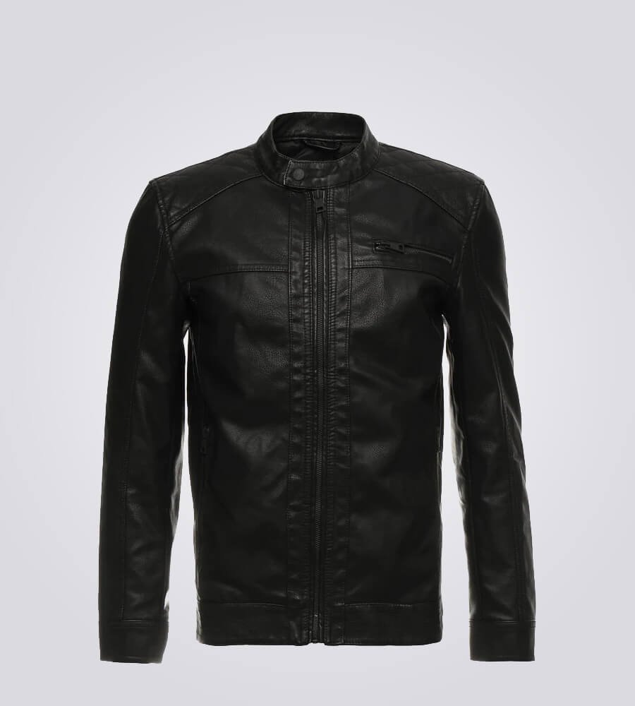 Mens-Classic-Black-Cafe-Racer-Leather-Jacket