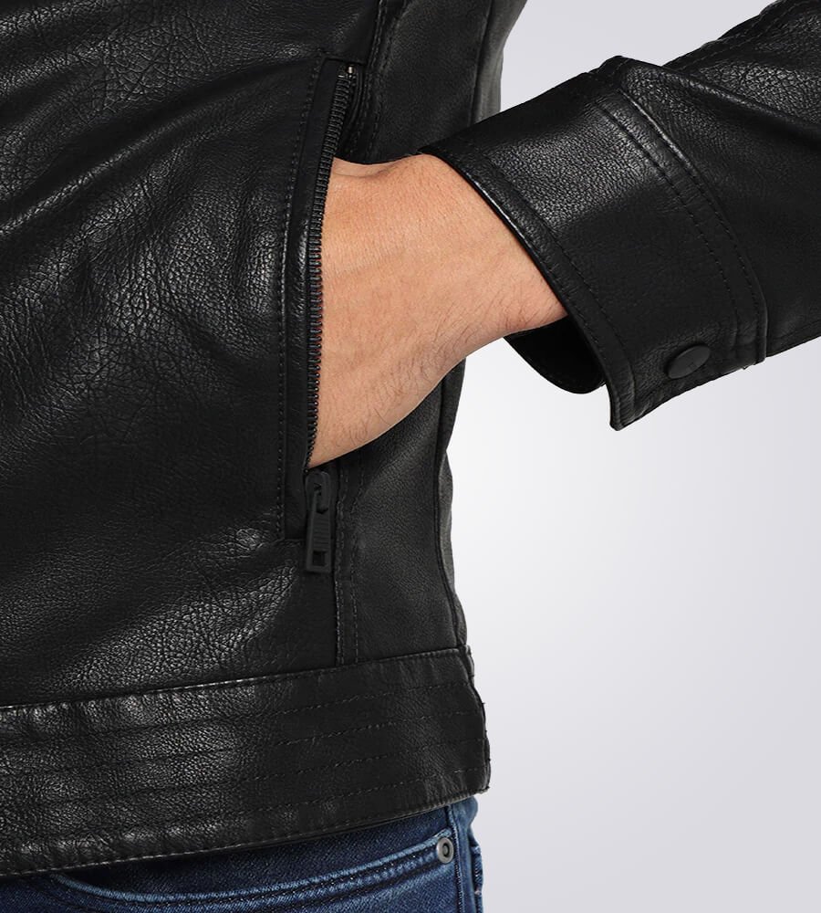 Mens-Classic-Black-Cafe-Racer-Leather-Jacket