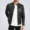 Mens Classic Black Cafe Racer Leather Jacket
