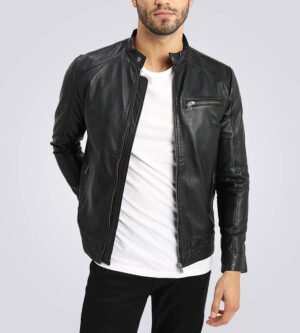 Mens Classic Black Cafe Racer Leather Jacket