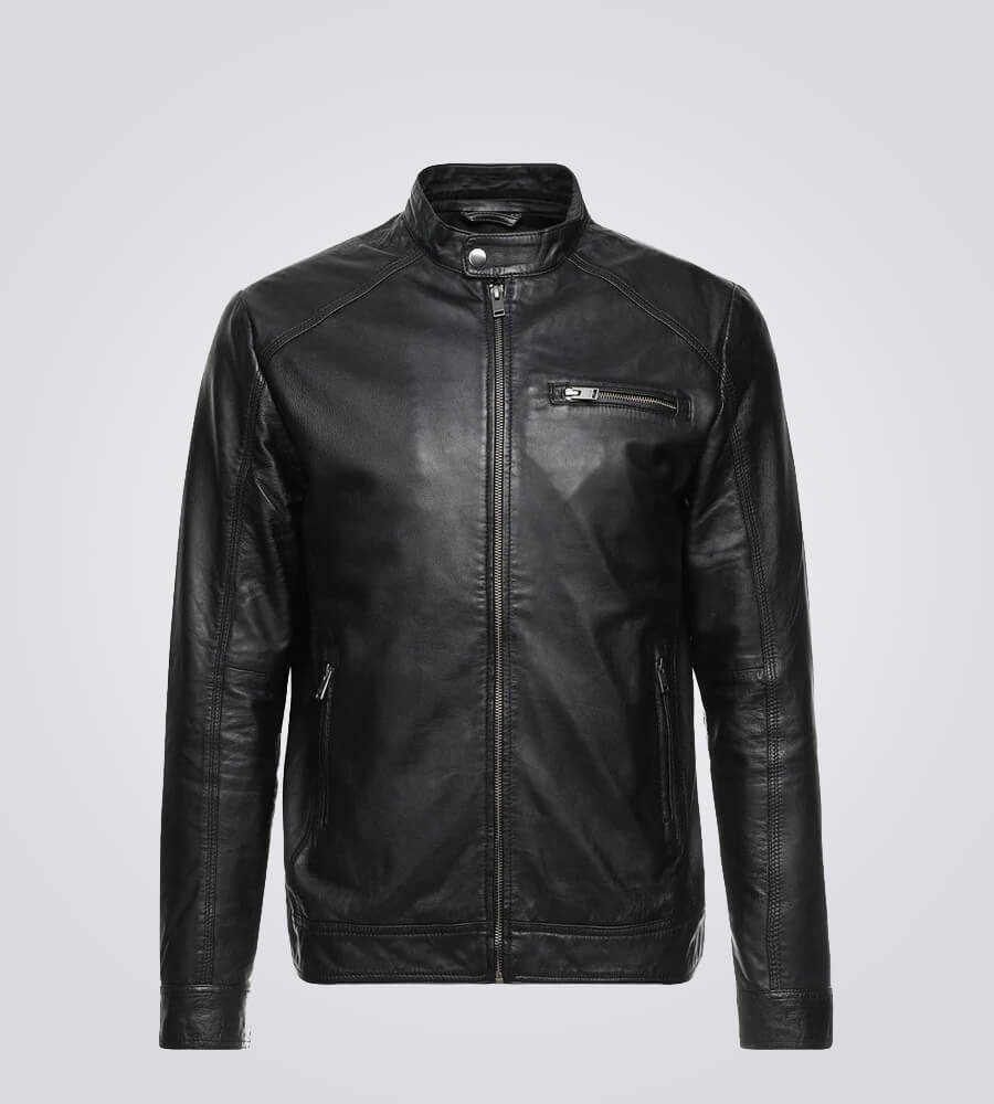 Mens Classic Black Cafe Racer Leather Jacket