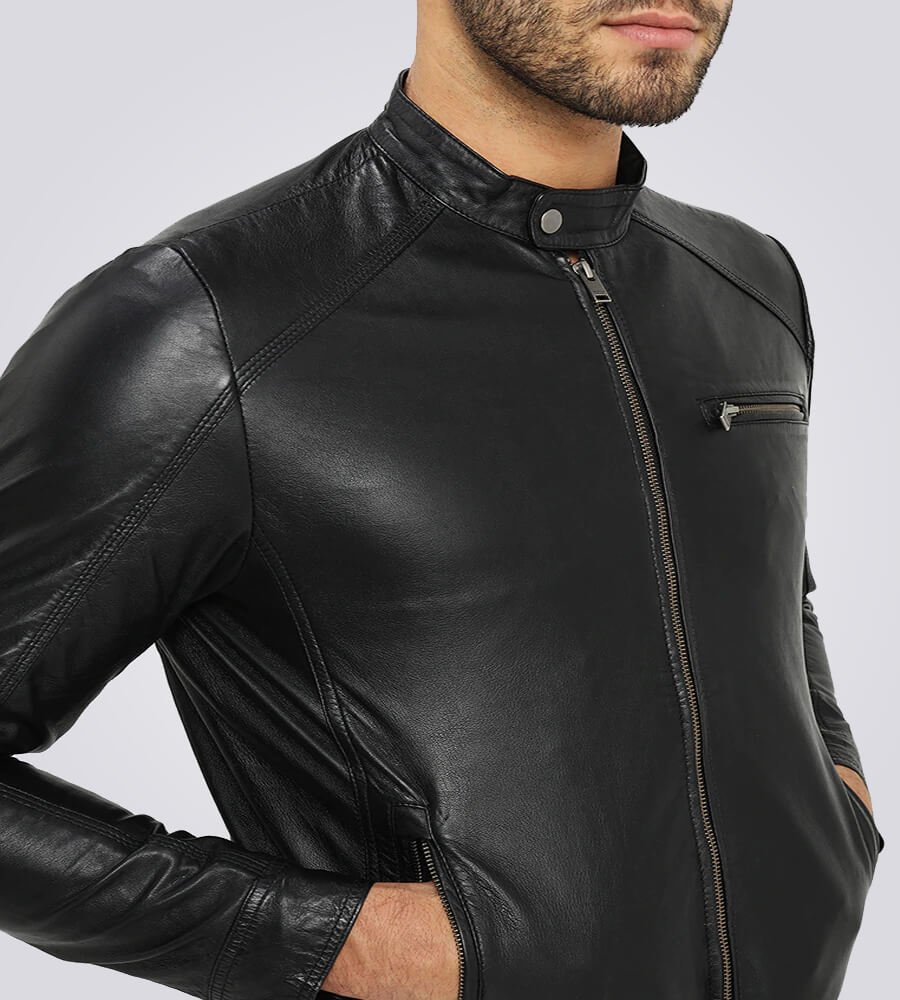 Mens Classic Black Cafe Racer Leather Jacket