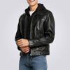 Nils Black Hooded Biker Jacket
