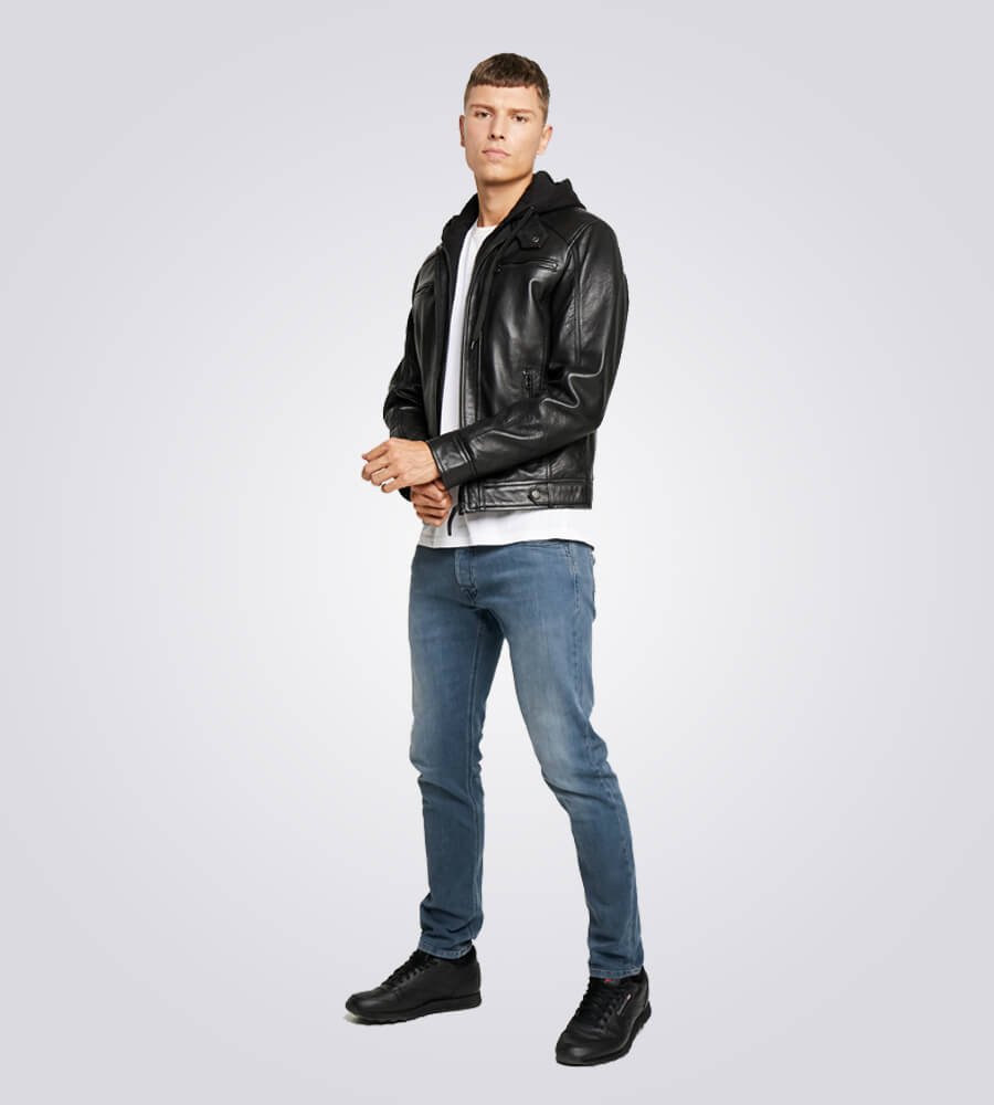 Nils Black Hooded Biker Jacket