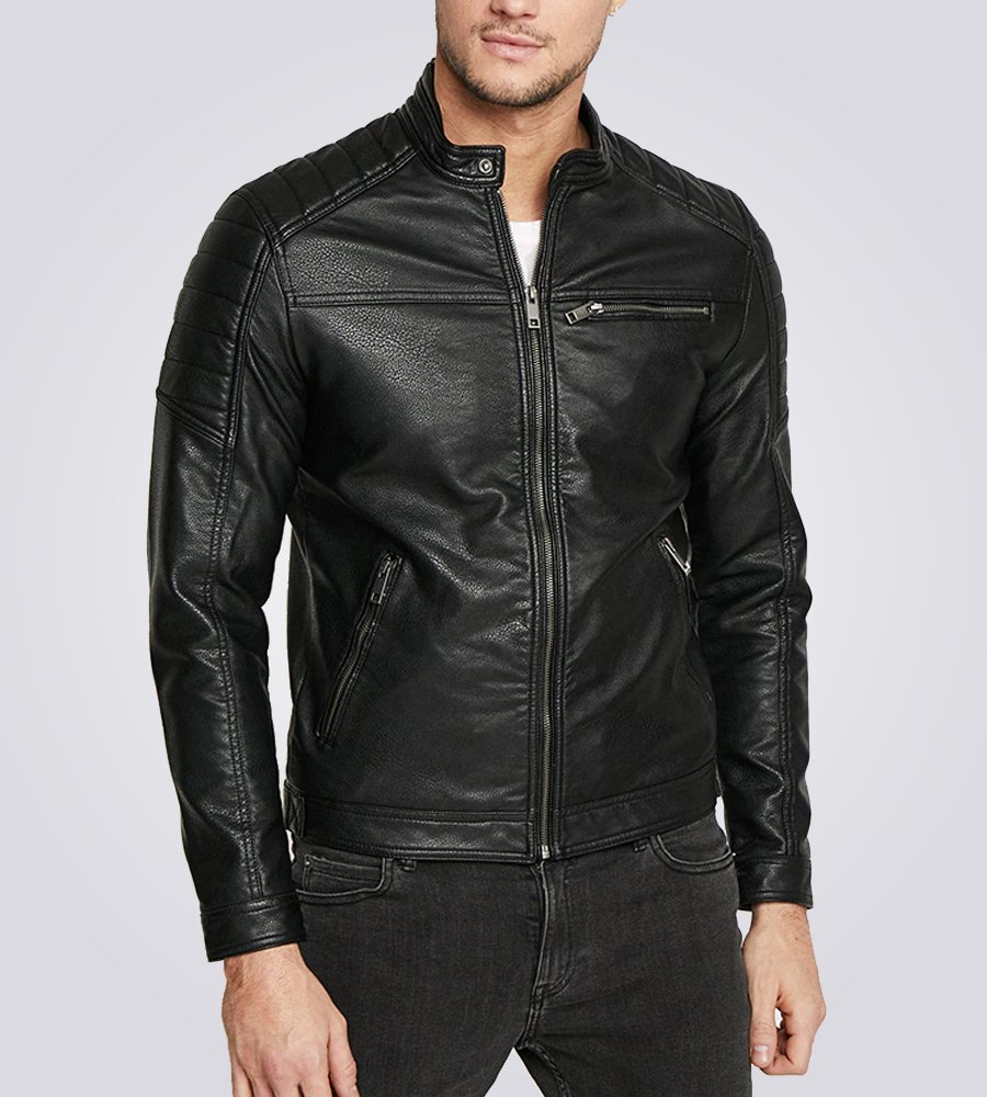 Rocky Men's Casual Black Quilted Biker Leather Jacket