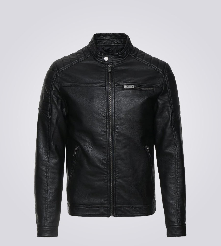 Rocky Men's Casual Black Quilted Biker Leather Jacket