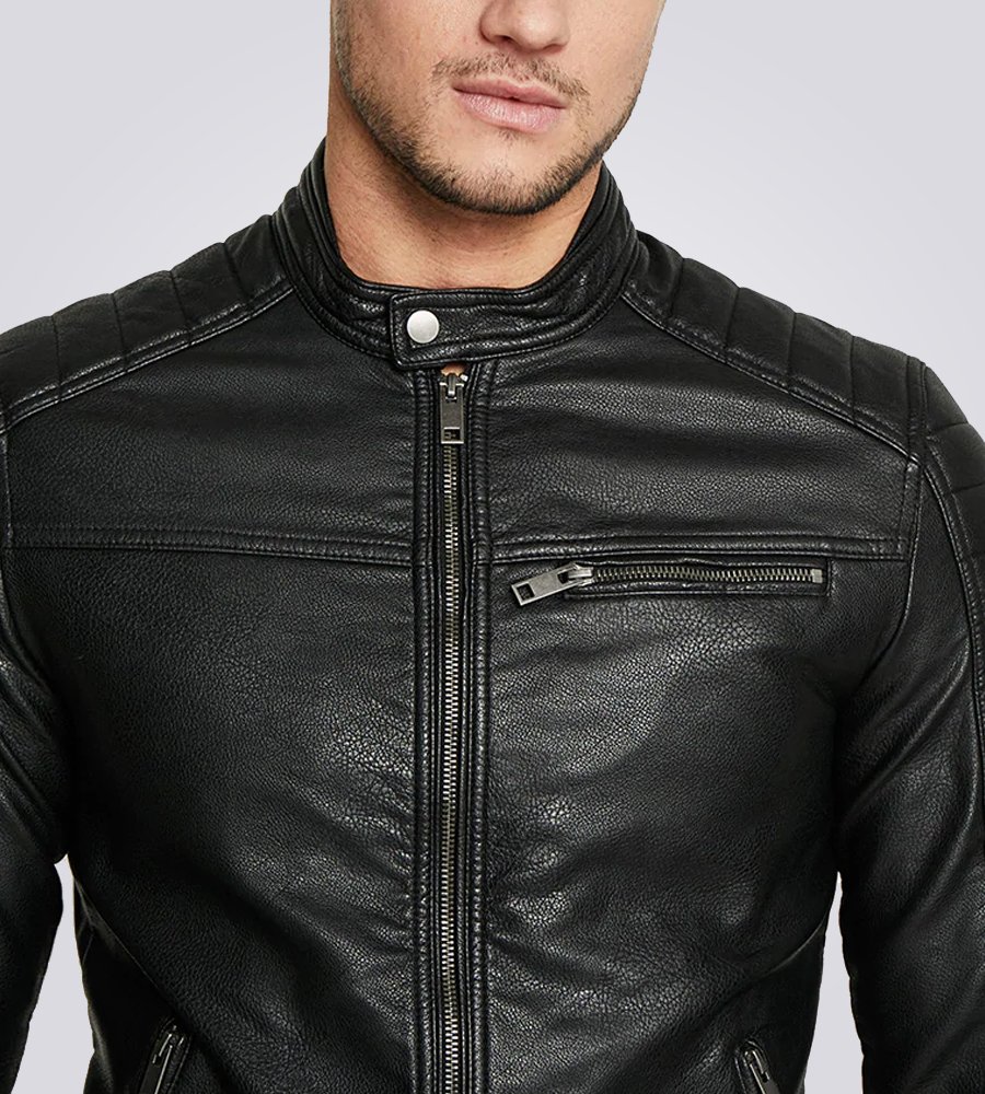 Rocky Men's Casual Black Quilted Biker Leather Jacket