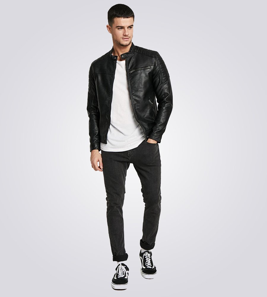 Rocky Men's Casual Black Quilted Biker Leather Jacket