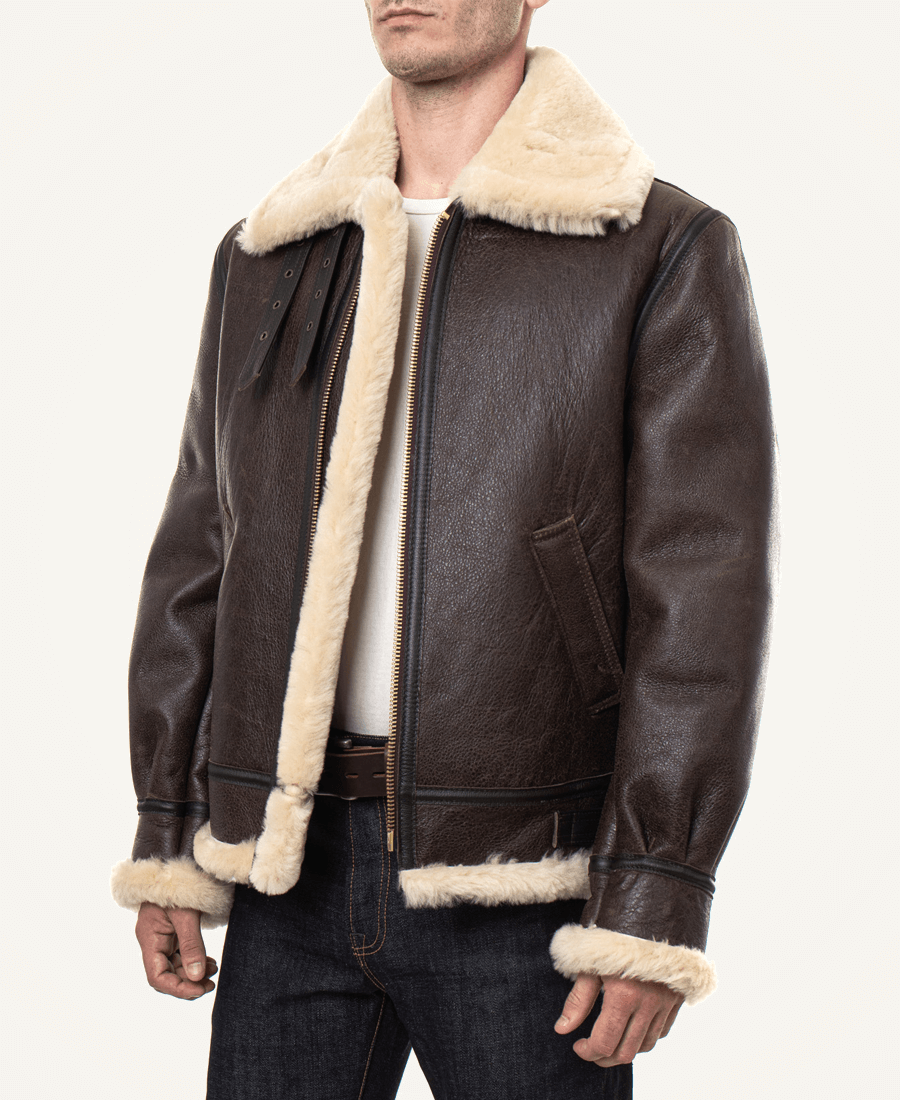 Classic Mens Brown Sheepskin B3 Bomber Jacket