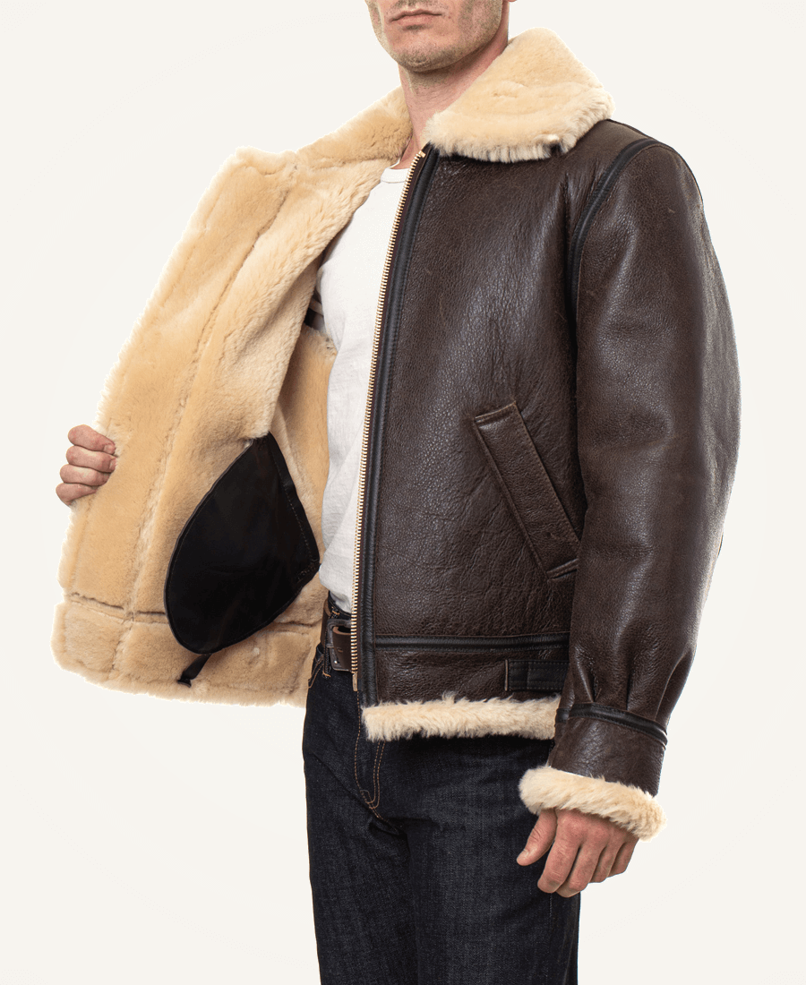 Classic Mens Brown Sheepskin B3 Bomber Jacket