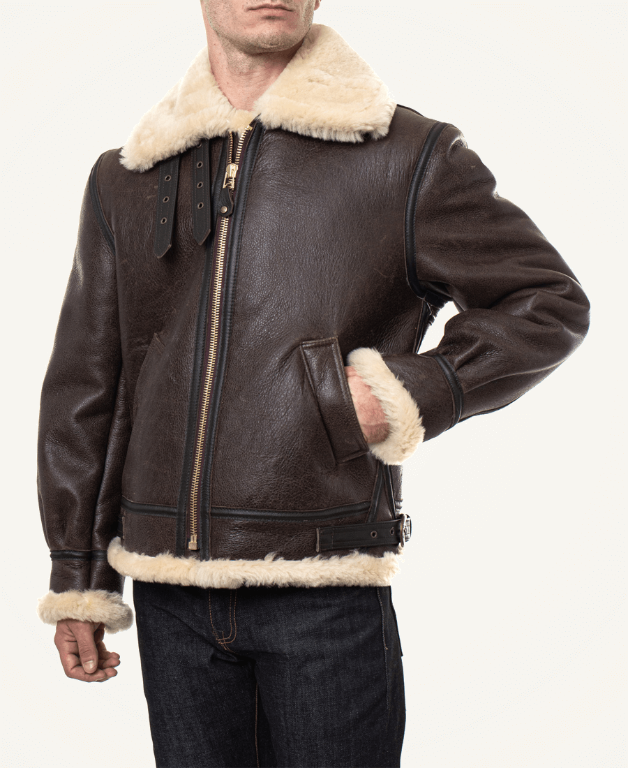 Classic Mens Brown Sheepskin B3 Bomber Jacket