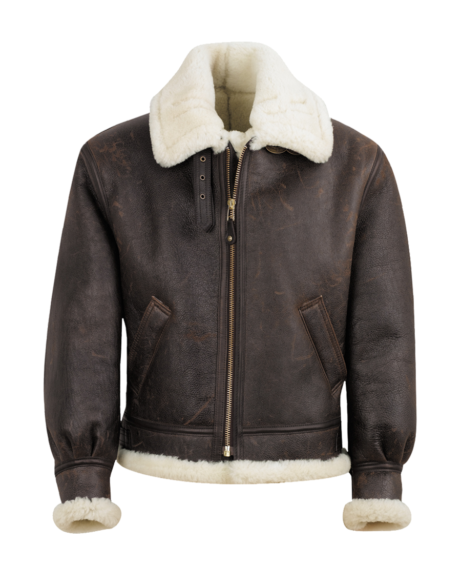 Alternative view of Classic Brown Sheepskin B3 Bomber Shearling Jacket