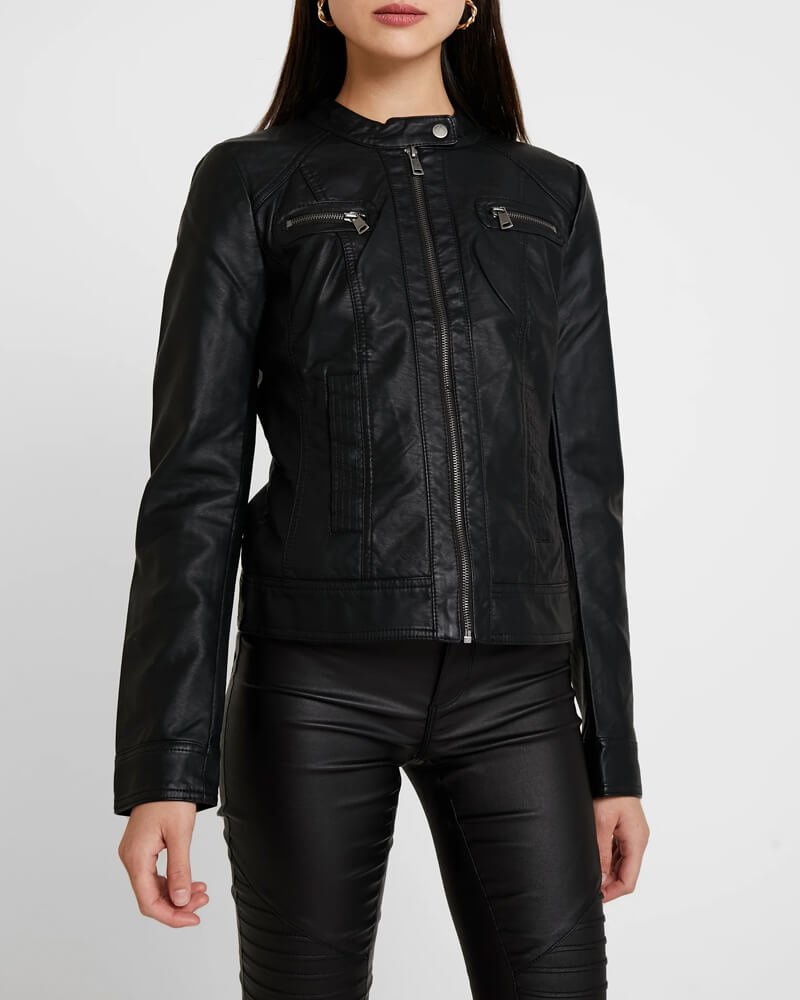 Bandit Black Faux Cafe Racer Leather Jacket
