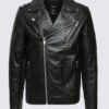 Bryon Black Asymmetrical Belted Biker Leather Jacket