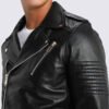 Bryon Black Asymmetrical Belted Biker Leather Jacket