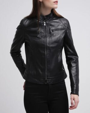 Callie Black Genuine Cafe Racer Leather Jacket