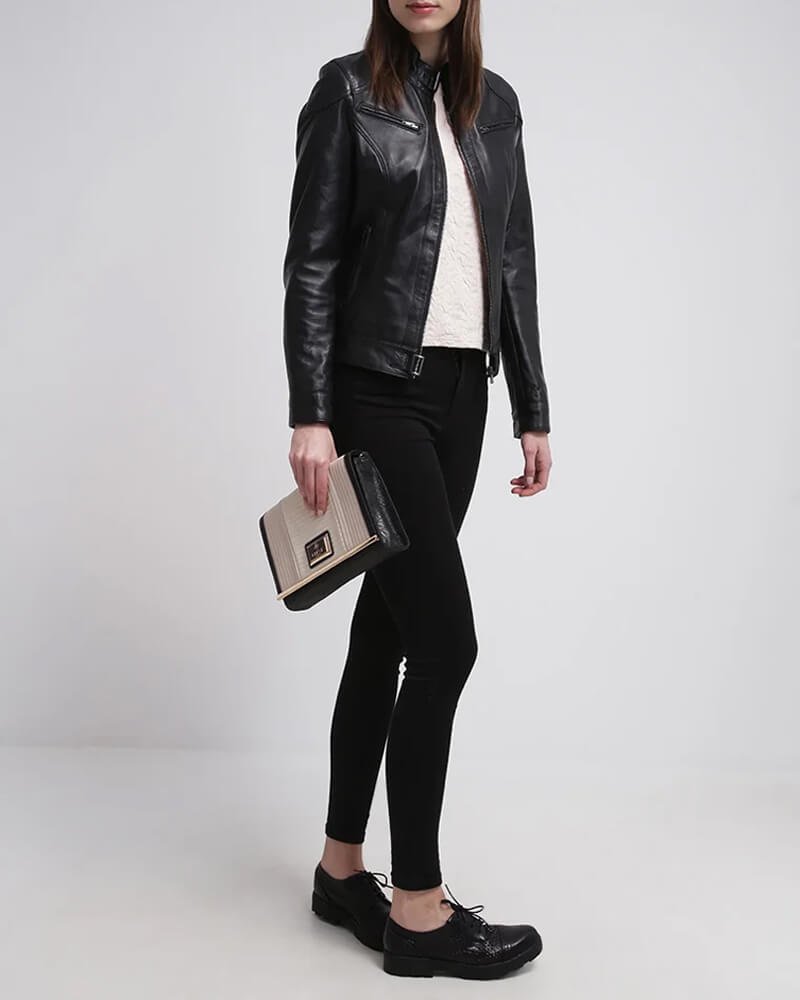 Callie Black Genuine Cafe Racer Leather Jacket