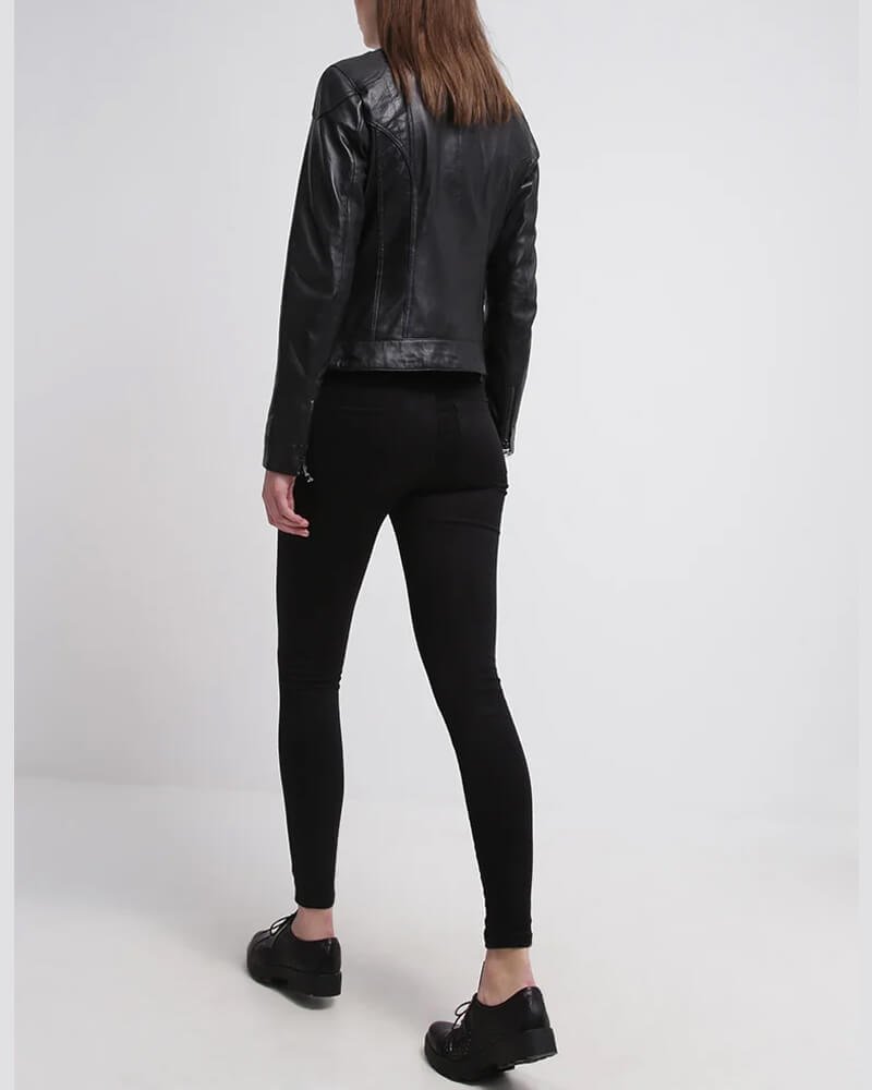 Callie Black Genuine Cafe Racer Leather Jacket