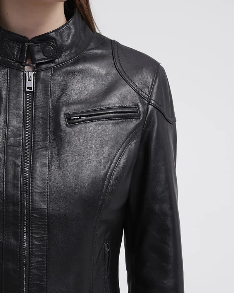 Callie Black Genuine Cafe Racer Leather Jacket